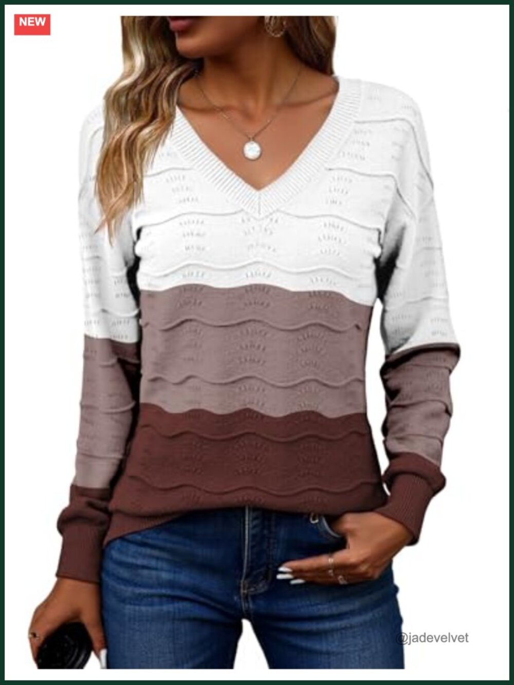 Womens V Neck Crochet Ribbed Knit Lightweight Pullover Sweater Long Sleeve